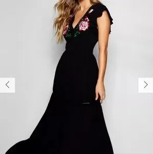 green emerald velvet dress Lily Embroidered Maxi Dress Olive / XL